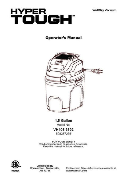 Hyper Tough 1.5gal 2 HP Wet/Dry Vacuum VH105 3502