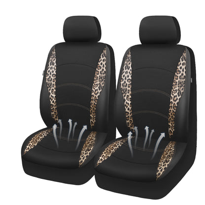 Auto Drive Leopard Leatherette & Black Waffle Fabric Front Car Seat Cover, Universal Fit for Cars Trucks and Suvs,2 pack