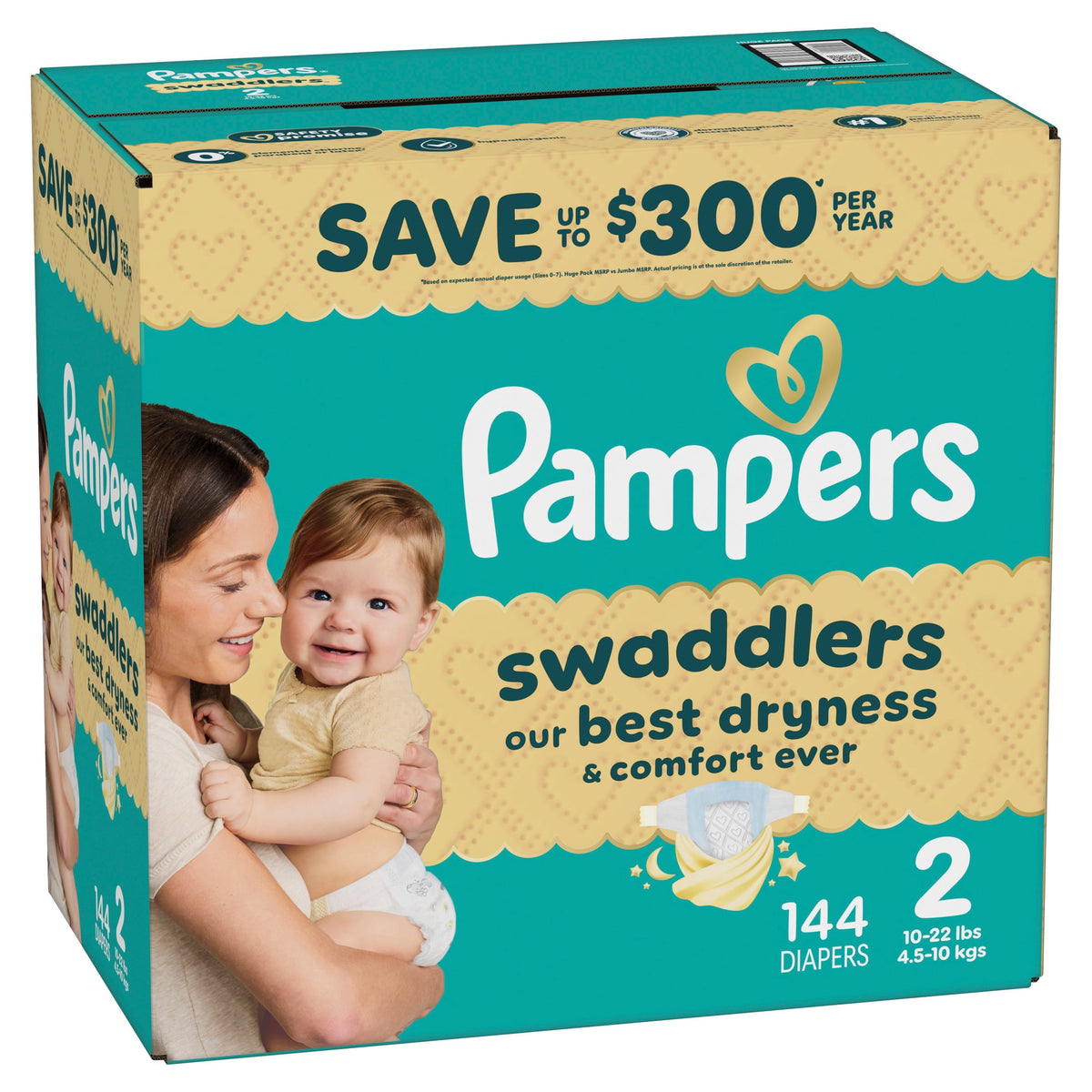 Pampers Swaddlers Fragrance Free Baby Diapers Size 2, 144 Count (Select for More Options)
