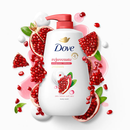 (3 pack) Dove Body Wash with Pump for 24hr Lotion-Soft Skin Rejuvenating Pomegranate & Hibiscus Moisturizing Skin Cleanser with No Sulfates No Parabens, 30.6 fl oz