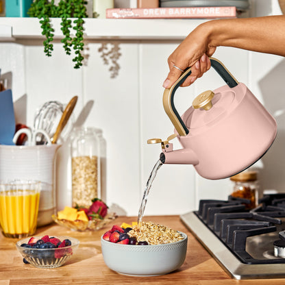Beautiful by Drew Barrymore 1.8 L Ceramic-Coated Stovetop Tea Kettle, Rose