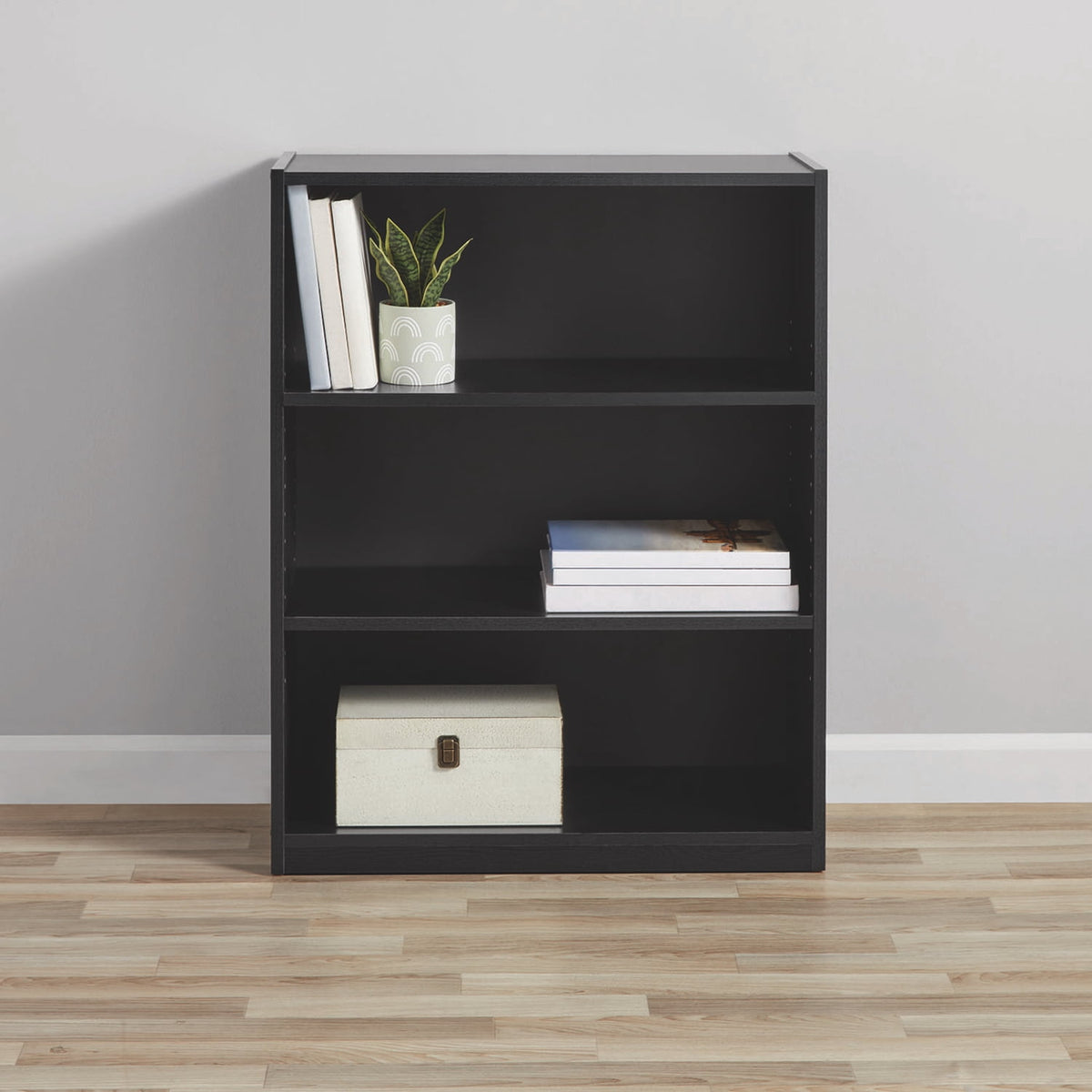 Mainstays 3-Shelf Bookcase with Adjustable Shelves, True Black Oak