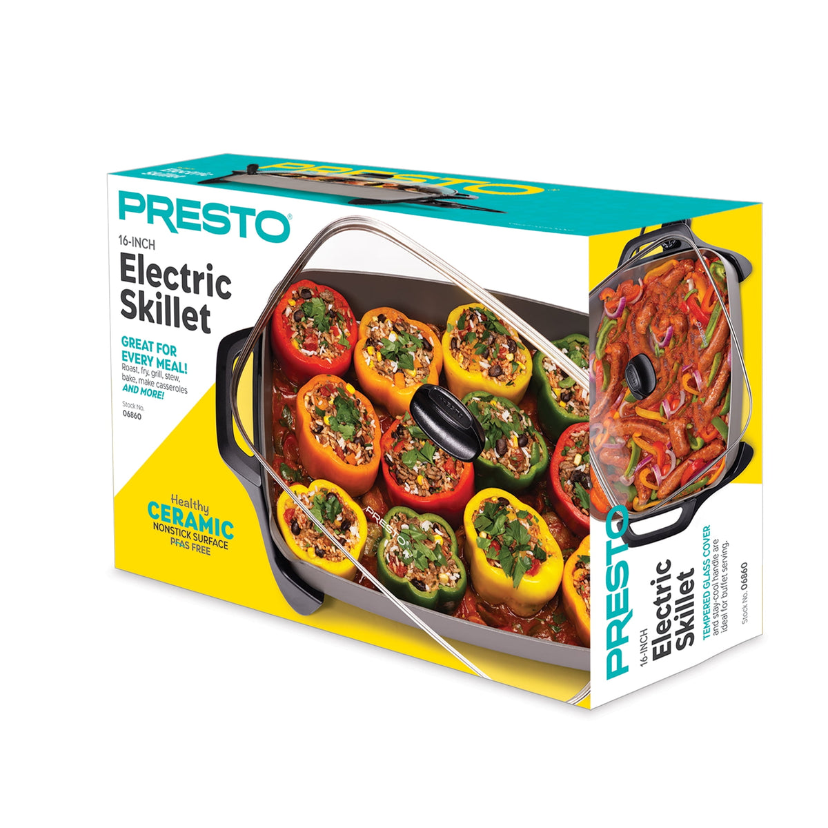 Presto 16" Ceramic Electric Skillet with Glass Cover, Silver 06860
