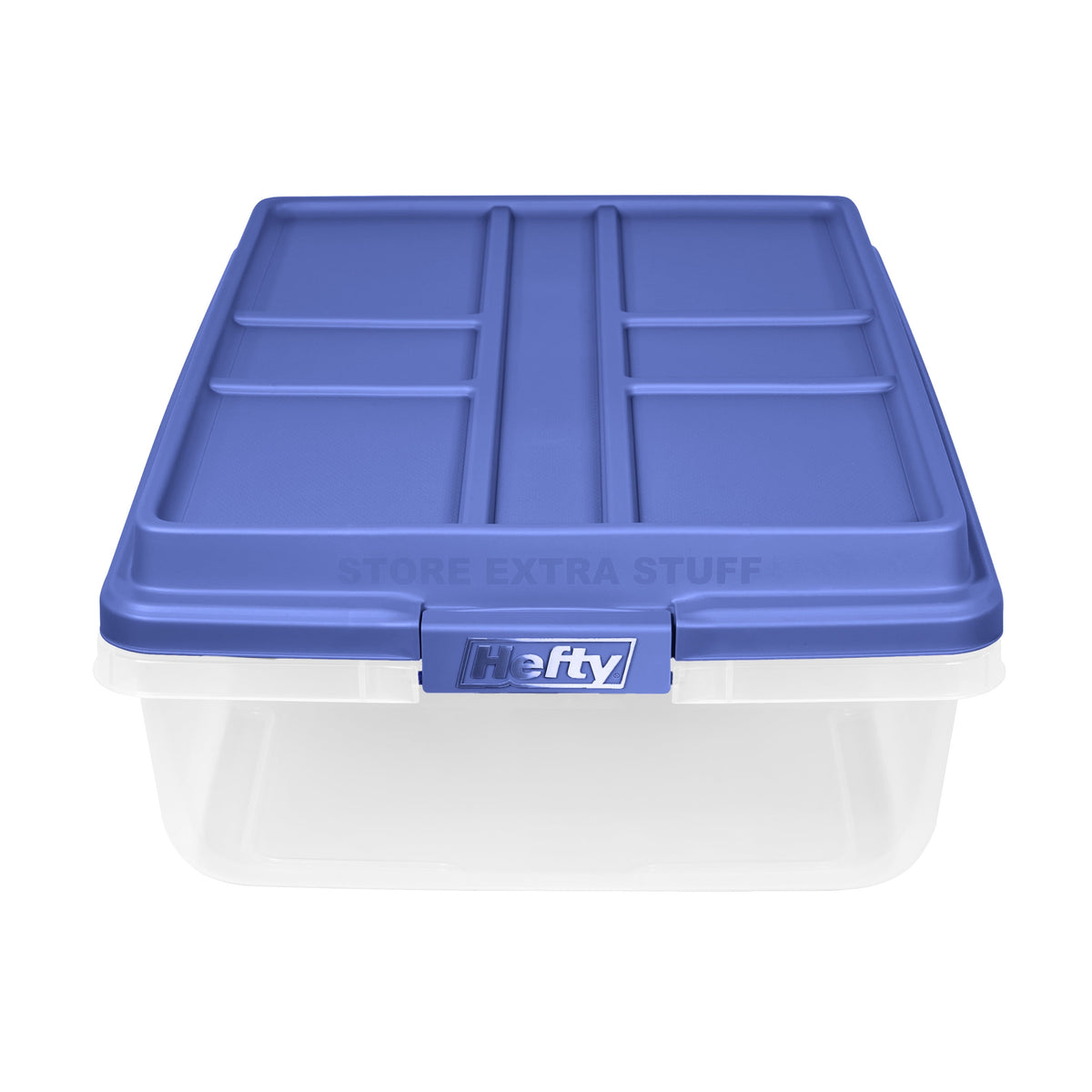 Hefty 40 Qt. Clear Plastic Storage Bin with Blue HI-Rise Lid, 6 Pack