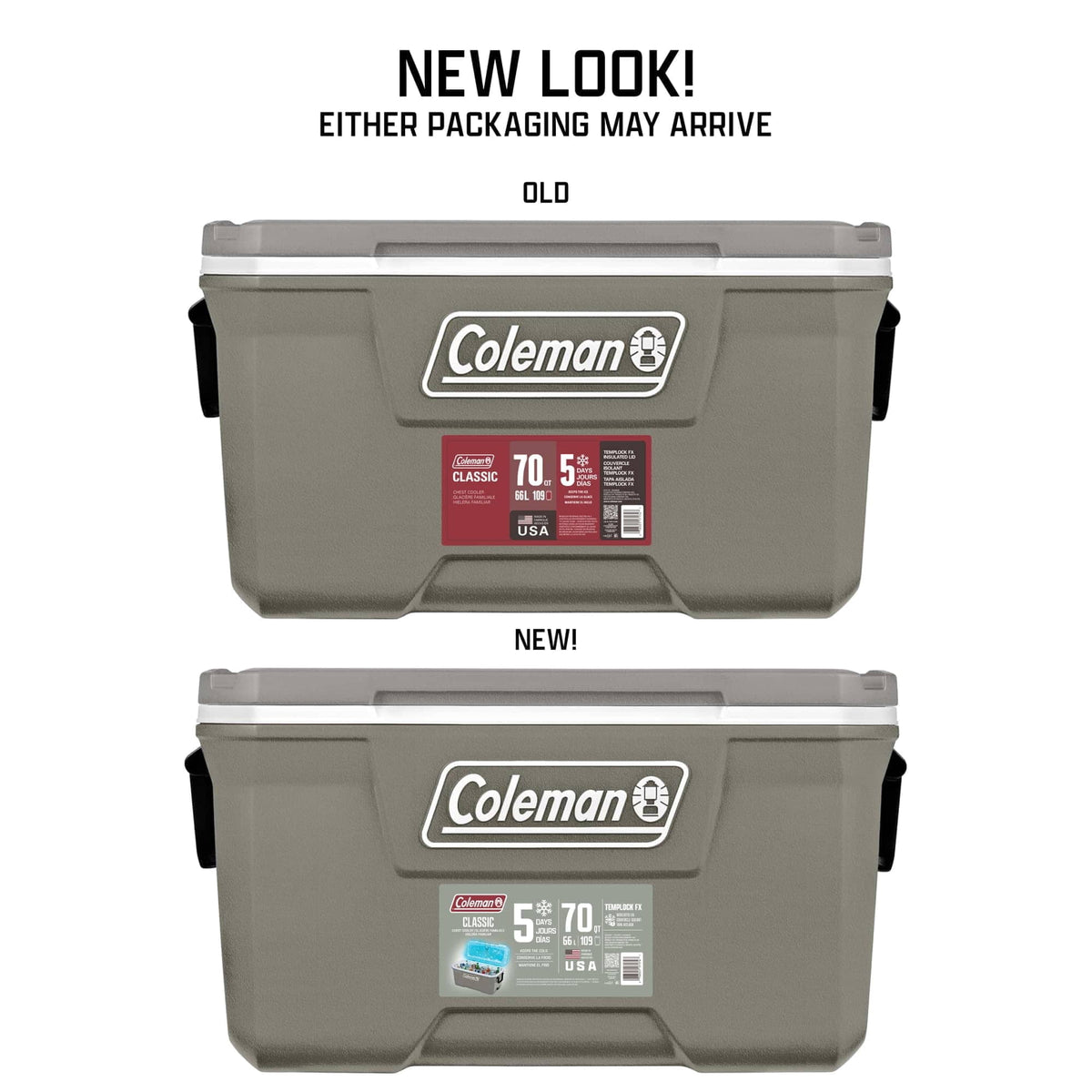 Coleman Classic 70 QT Hard-Sided Ice Chest Cooler, Silver Ash