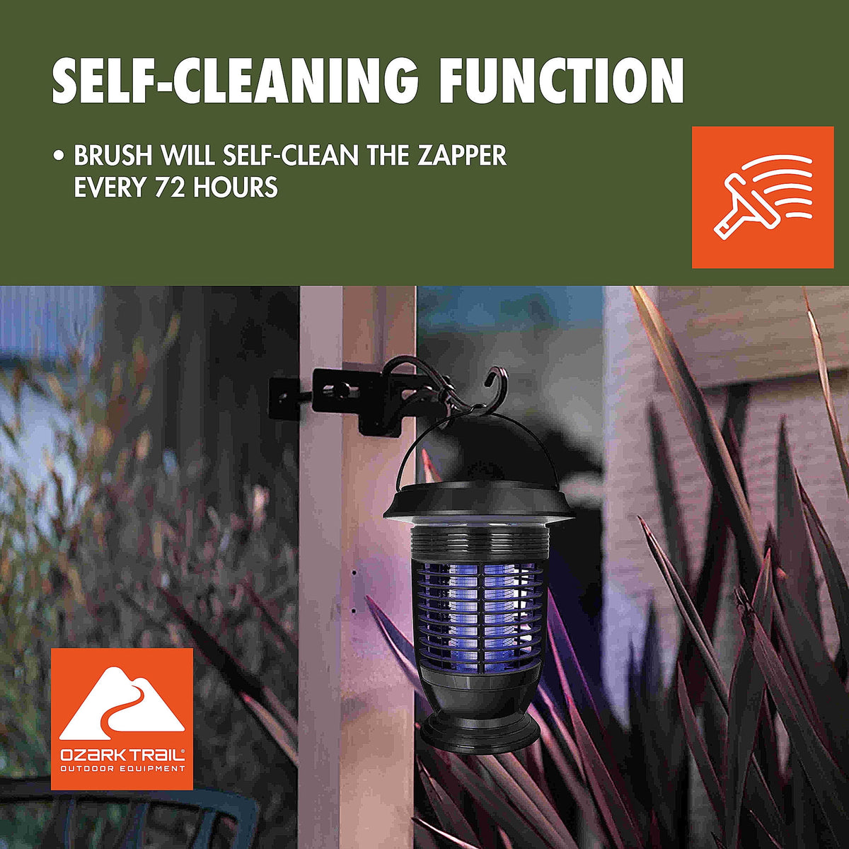 Ozark Trail Rechargeable Self-Cleaning Electronic Bug Zapper for Outdoor Use, Black