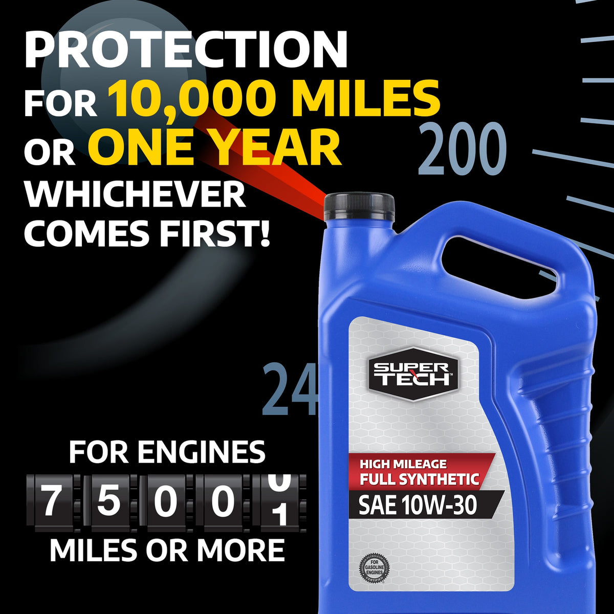 (2 pack) Super Tech High Mileage Full Synthetic SAE 10W-30 Motor Oil, 5 Quarts