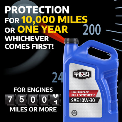 (2 pack) Super Tech High Mileage Full Synthetic SAE 10W-30 Motor Oil, 5 Quarts