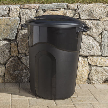 (2 pack) Hyper Tough 32 Gallon Injection Molded Plastic Trash Can with Click Lock Lid
