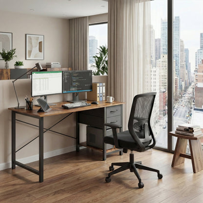 CONCETTA 47in Small Computer Desk with 2 Drawers, Side Headphone Hook, Writing Work Study Desk for Home, Rust Brown