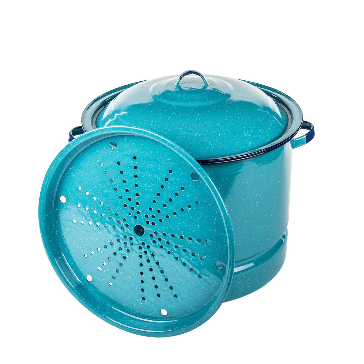 Cinsa 34-Quart Enamel on Steel Steamer Pot with Lid & Trivet, Easy to Clean, Blue