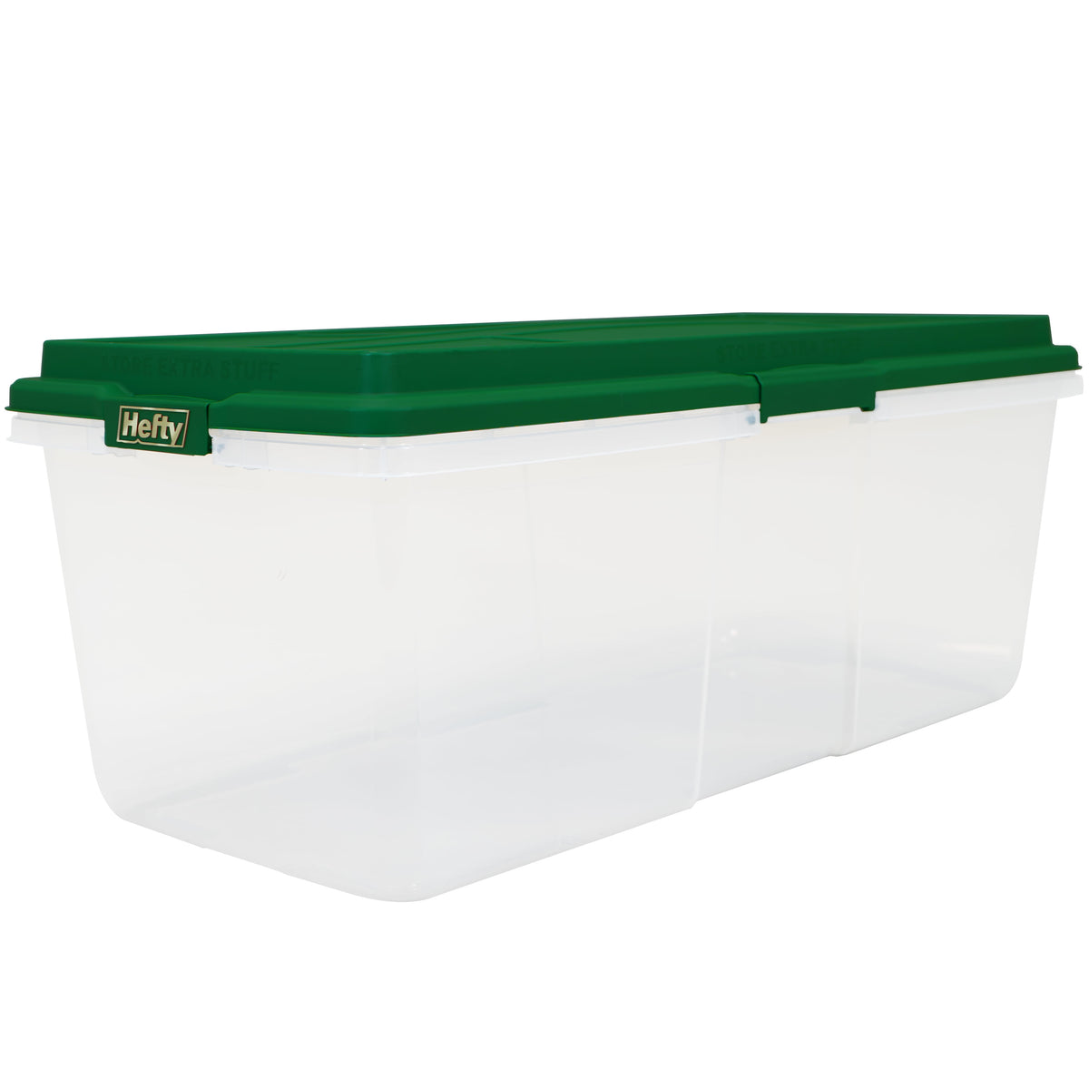Hefty 113 Quart Clear Plastic Latched Christmas Storage Container, HIRISE Green Lid, Set of 4