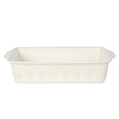 The Pioneer Woman Vintage Lace 13" x 9" 6 qt Linen Ceramic Casserole Baking Dish, with Wood Lid
