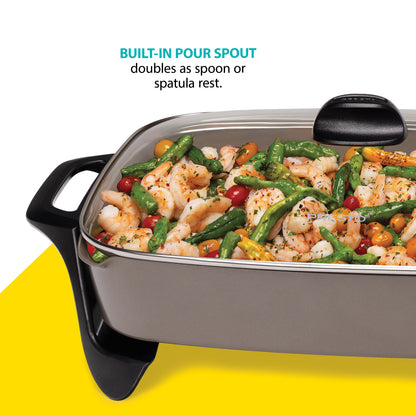 Presto 16" Ceramic Electric Skillet with Glass Cover, Silver 06860