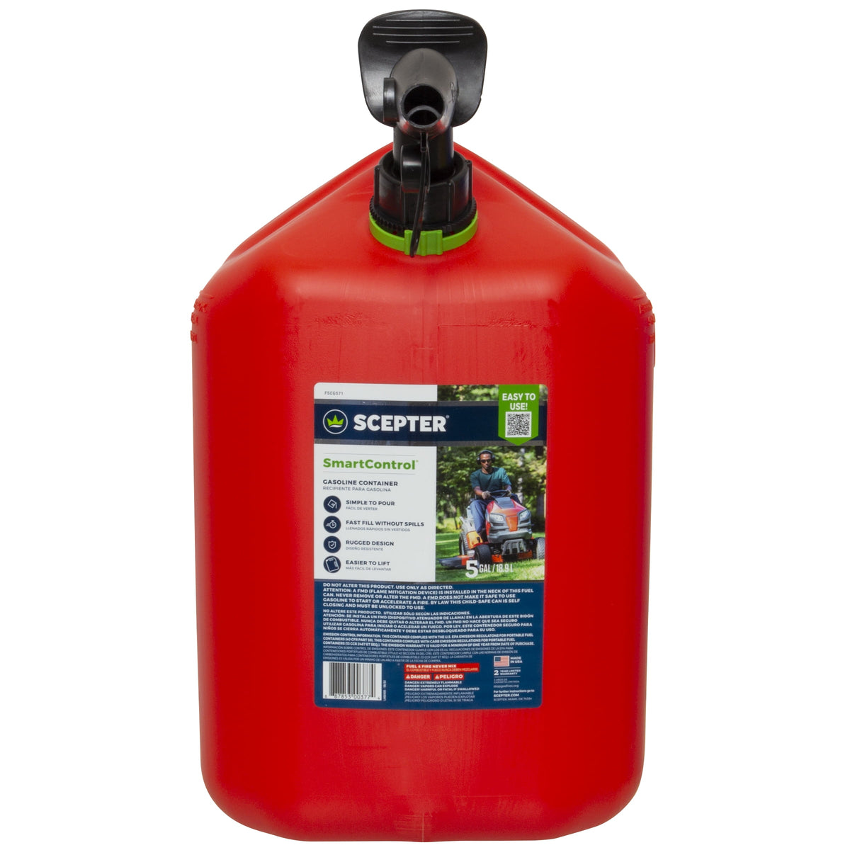(2 pack) Scepter 5 Gallon Capacity Smart Control Dual Handle Gas Can, FSCG571EOC, Red Fuel Container