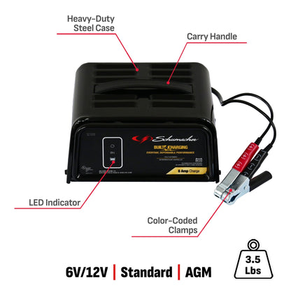 Schumacher Electric 6A Car Battery Charger and Maintainer, 3-in-1 Solution, 6V/12V Sport, Auto, and Marine Batteries, SC1320