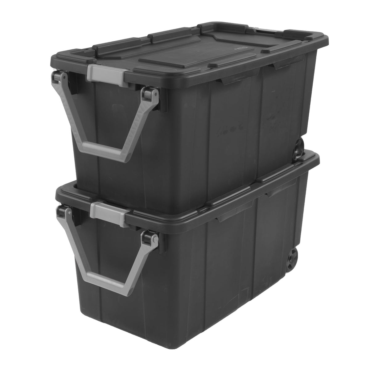 Sterilite Extra-Large Wheeled Industrial Storage Bin, 40 Gallon Durable Plastic Storage Tote with Latching Lid and Pull Handle, Dark Gray, 2 Pack