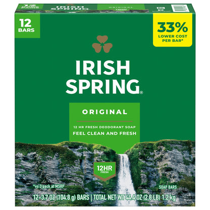 (4 pack) Irish Spring Bar Soap for Men, 12 HR Fresh Deodorant Soap, Original Scent, 3.7 oz Soap Bar (12 Pack)