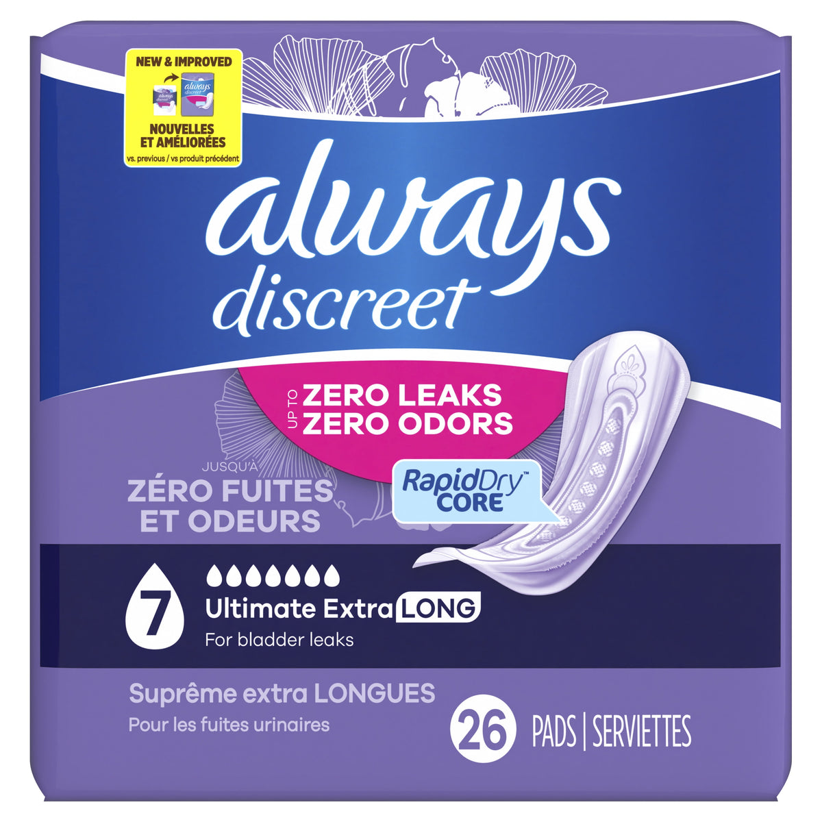 (2 pack) Always Discreet Adult Incontinence Pads for Women, Ultra Absorbent, Long Length, Postpartum Pads, 26 Count