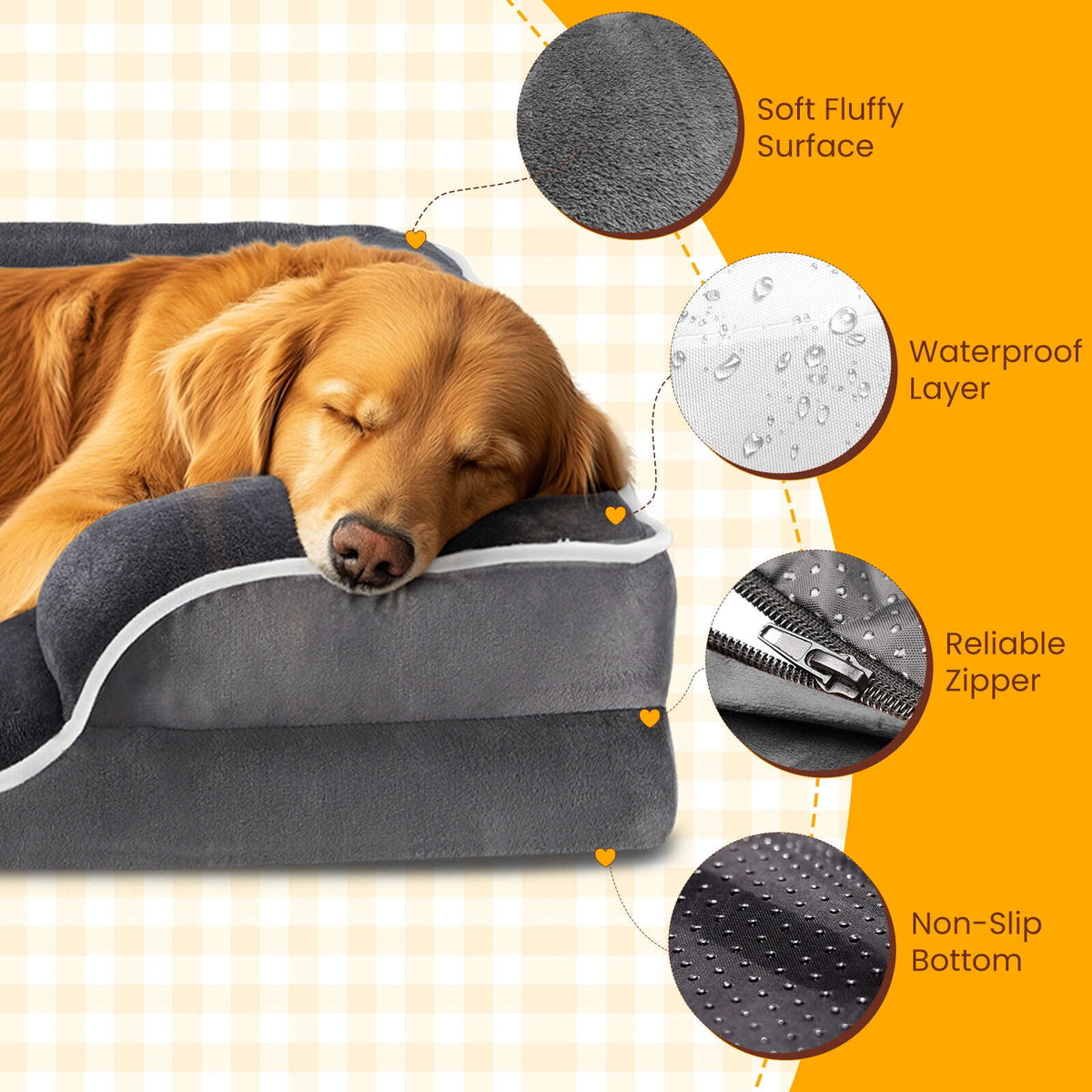Gianna Dog Bed for X-Large Size Dogs, Supportive Memory Foam Dog Sofa, Gray