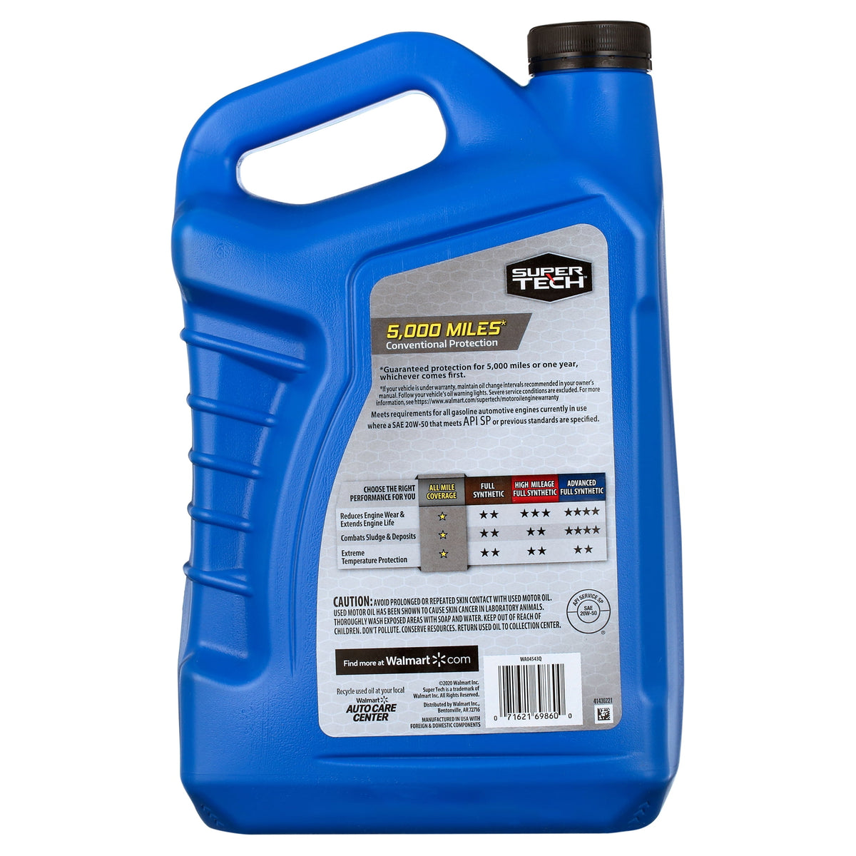 Super Tech All Mileage Synthetic Blend Motor Oil SAE 20W-50, 5 Quarts