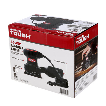 Hyper Tough 2 Amp Corded 1/4-Sheet Palm Sander with Dust Bag, Vacuum Hose Adapter, Punch Plate & 3 Sanding Sheets