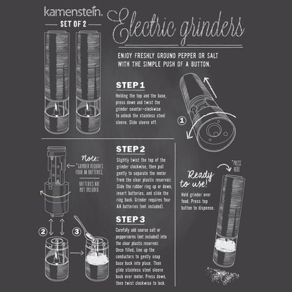 Kamenstein Battery Operated Stainless Steel Salt and Pepper Grinder Set of Two