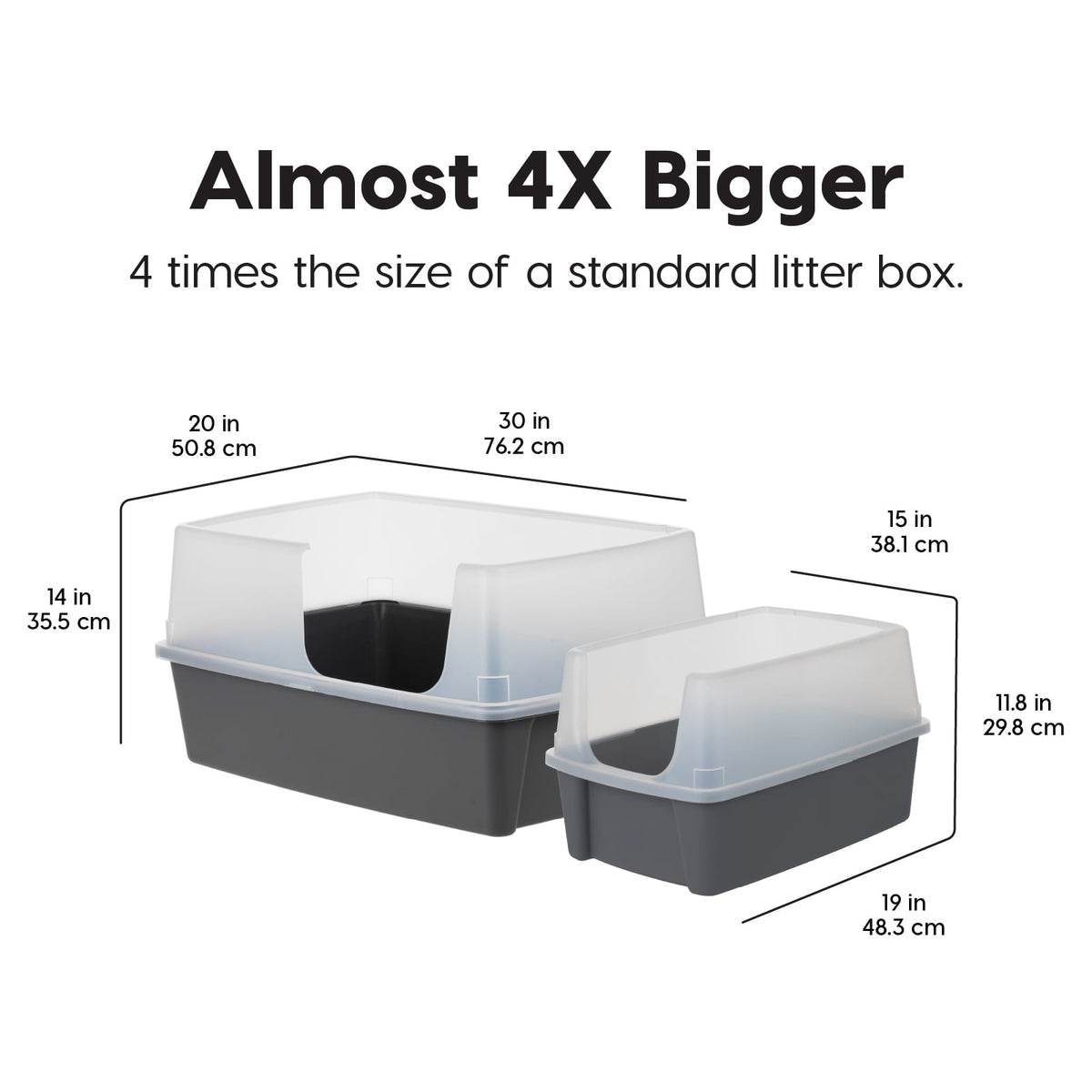 IRIS XXL Open-Top, Side Entry Cat Litter Box with High Sides, Easy to Clean for Big Cats, Gray