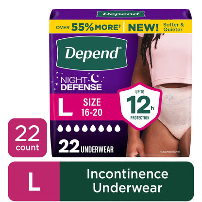 (2 pack) Depend Night Defense Incontinence Underwear for Women, Adult Diapers, L (22 Count)