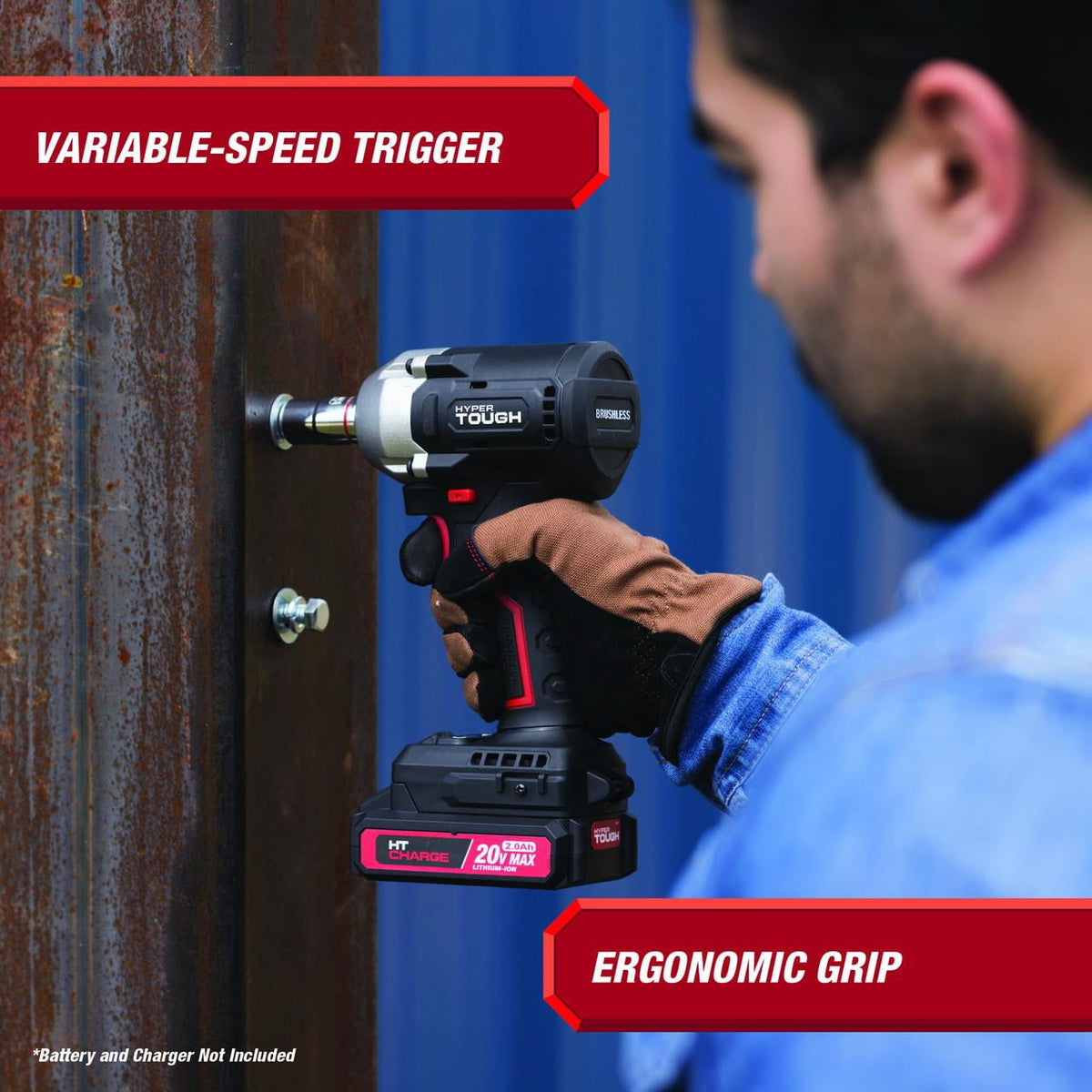 Hyper Tough 20V Max Brushless 1/2 in Cordless Impact Wrench, 350 ft-lbs, Tool Only