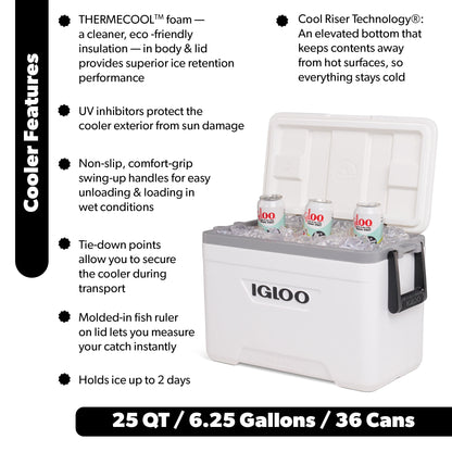 Igloo 25 QT Marine Hard Sided Cooler, White