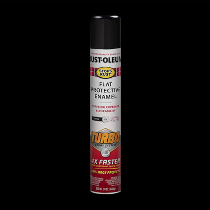 (2 pack) Black, Rust-Oleum Stops Rust Flat Turbo Protective Enamel Spray Paint-376298, 24 oz