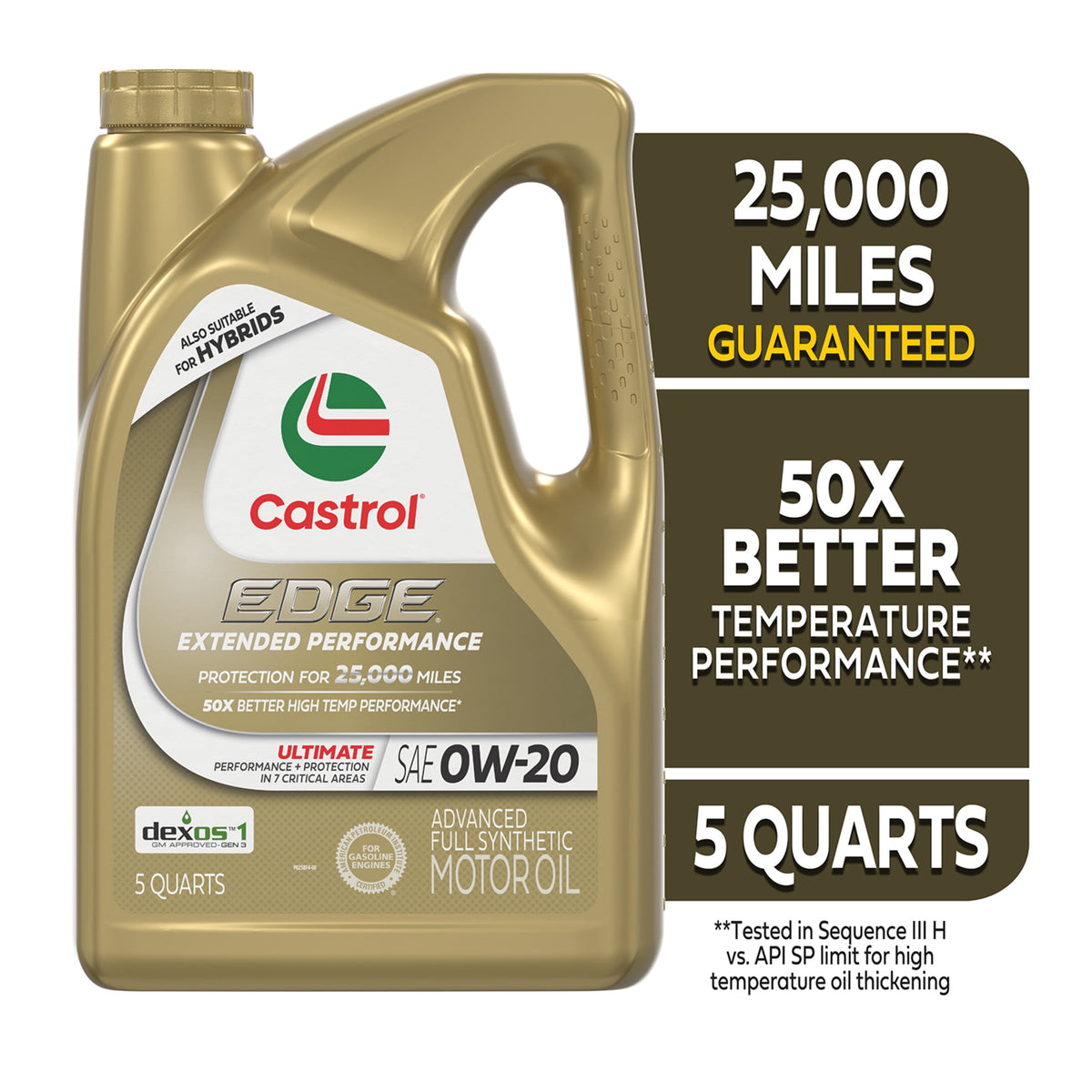 Castrol EDGE Extended Performance 0W-20 Advanced Full Synthetic Motor Oil, 5 Quarts