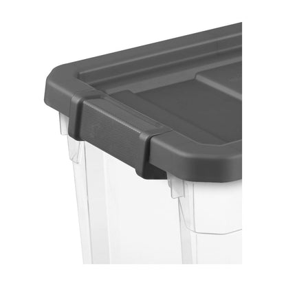 Sterilite Small Storage Bin, 30 Quart Clear Plastic Storage Container with Latch Lid, Dark Gray, Pack of 6