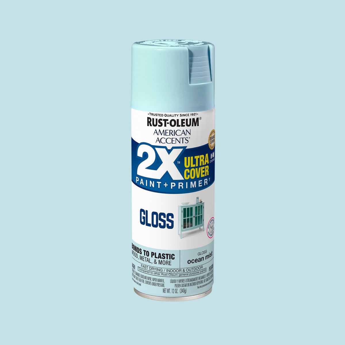 (6 pack) Ocean Mist, Rust-Oleum American Accents 2X Ultra Cover Gloss Spray Paint-327905, 12 oz
