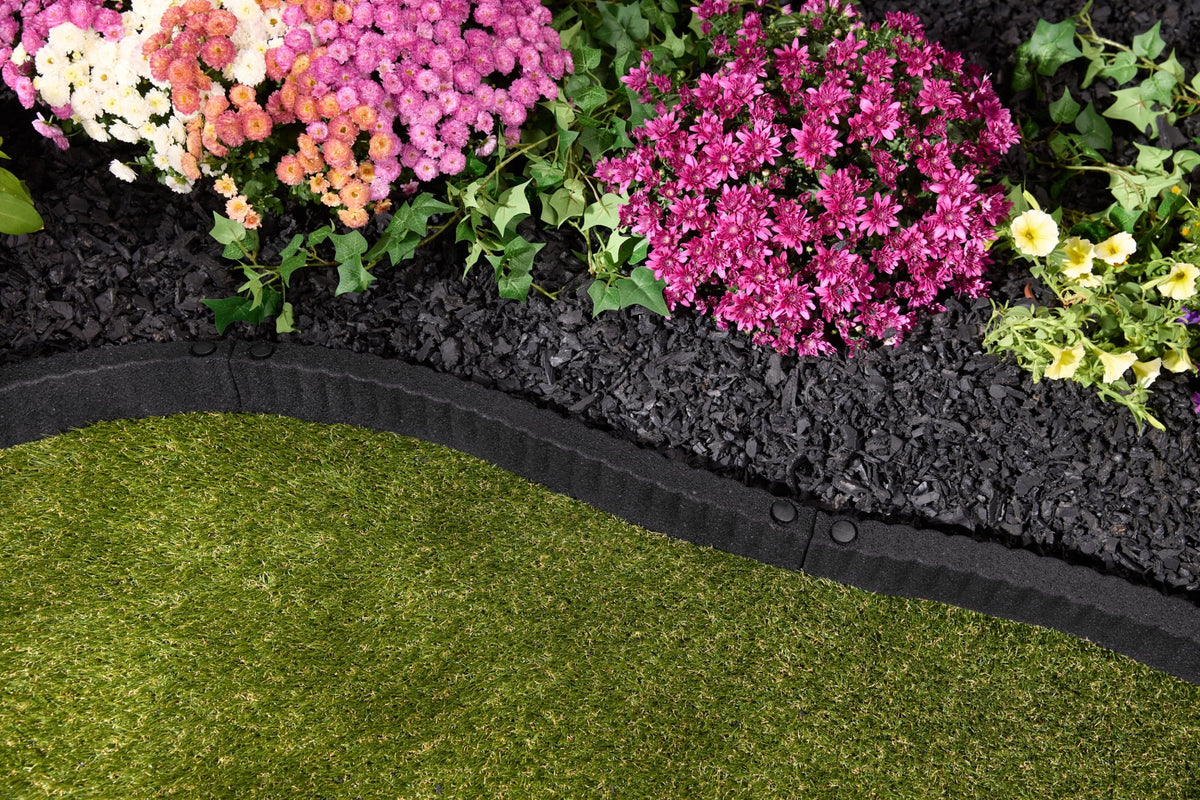 Expert Gardener Black Recycled Rubber Garden Border Landscape Edging, 2 ft x 3 in, 8 Pack