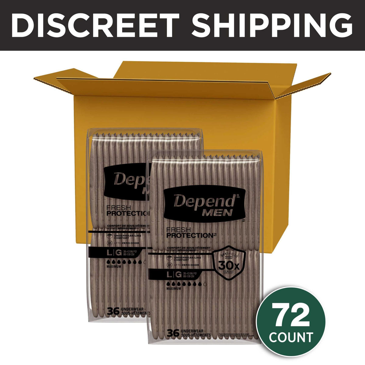 Depend Fresh Protection Incontinence Underwear for Men, Adult Diapers, L (72 Count)