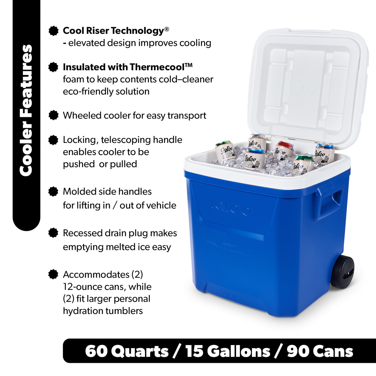 Igloo 60 QT Laguna Ice Chest Cooler with Wheels, Blue