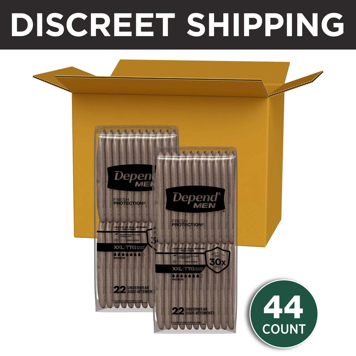 Depend Fresh Protection Incontinence Underwear for Men, Adult Diapers, XXL (44 Count)