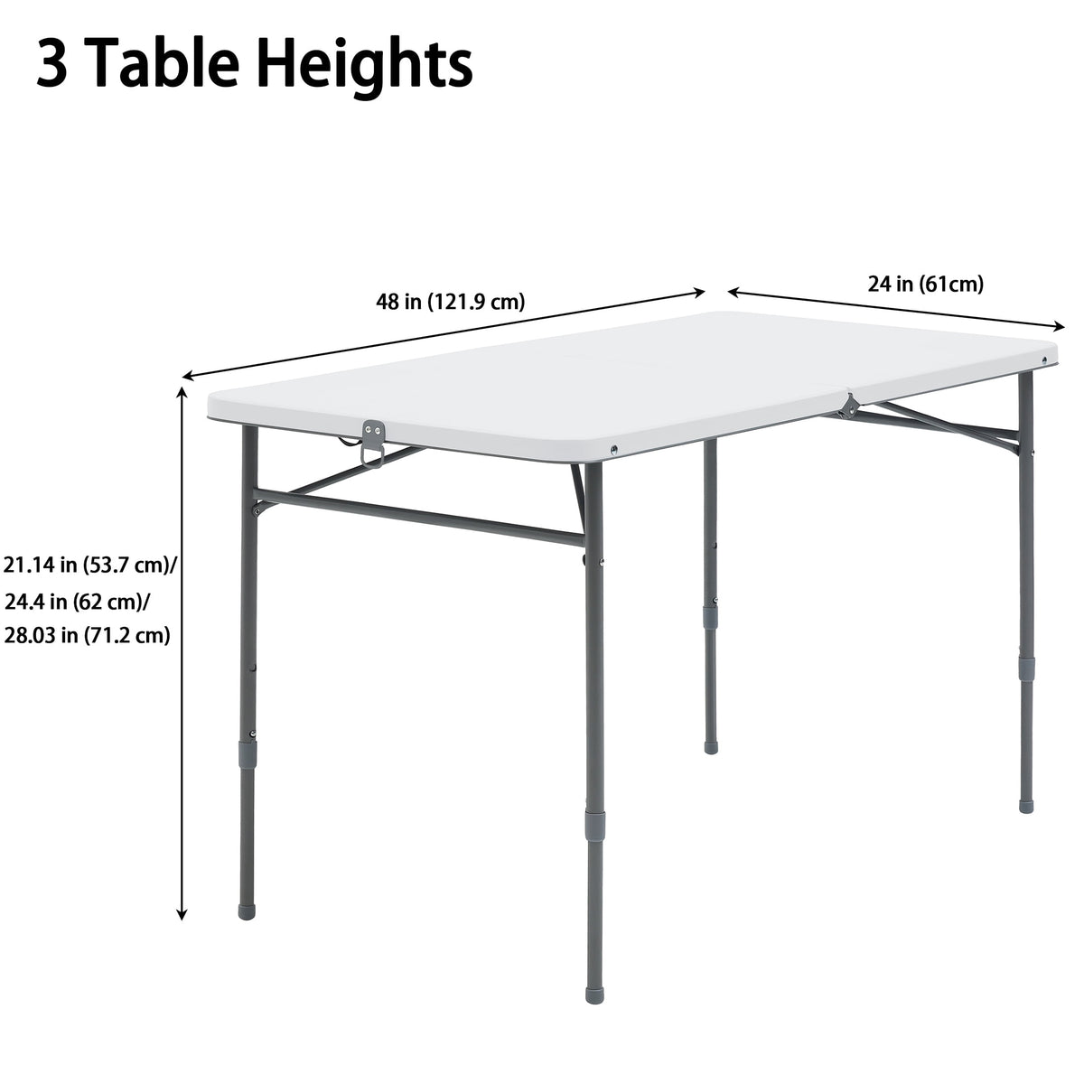 Mainstays 4 ft Adjustable Height Fold-in-Half Centerfold Folding Table, White