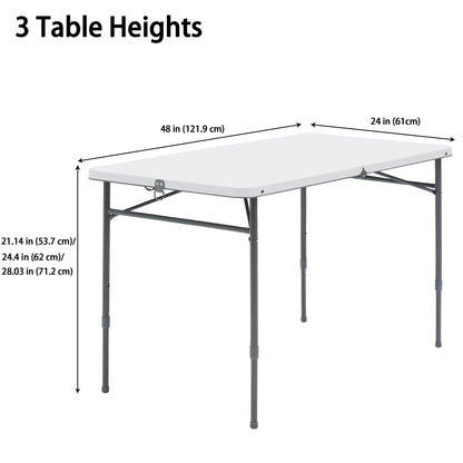 Mainstays 4 ft Adjustable Height Fold-in-Half Centerfold Folding Table, White