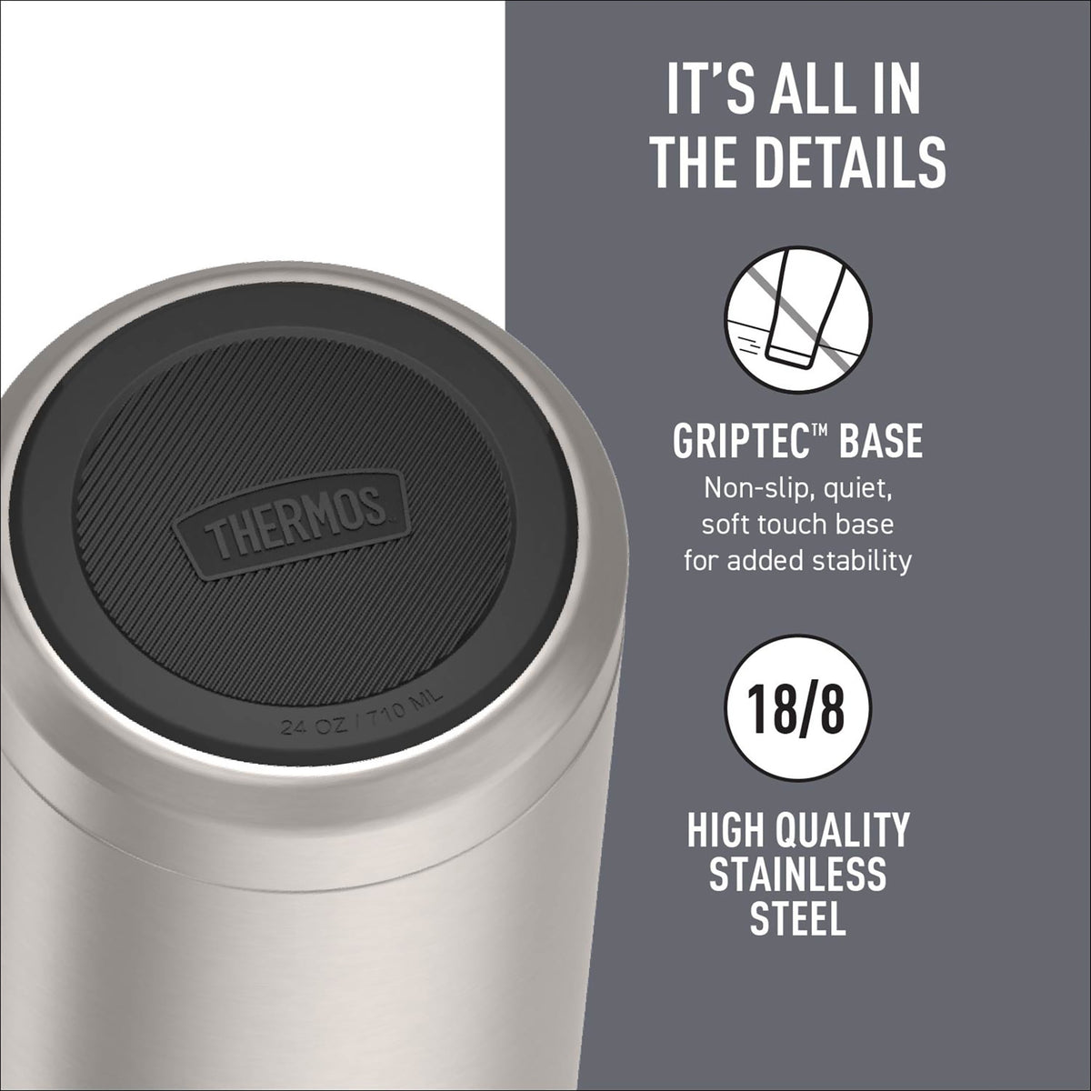 Thermos Vacuum Insulated Food Jar w/ Folding Spoon, 24oz, Matte Stainless, Well Suited to Hot or Cold Meals Away from Home, Made for Portable Food Storage