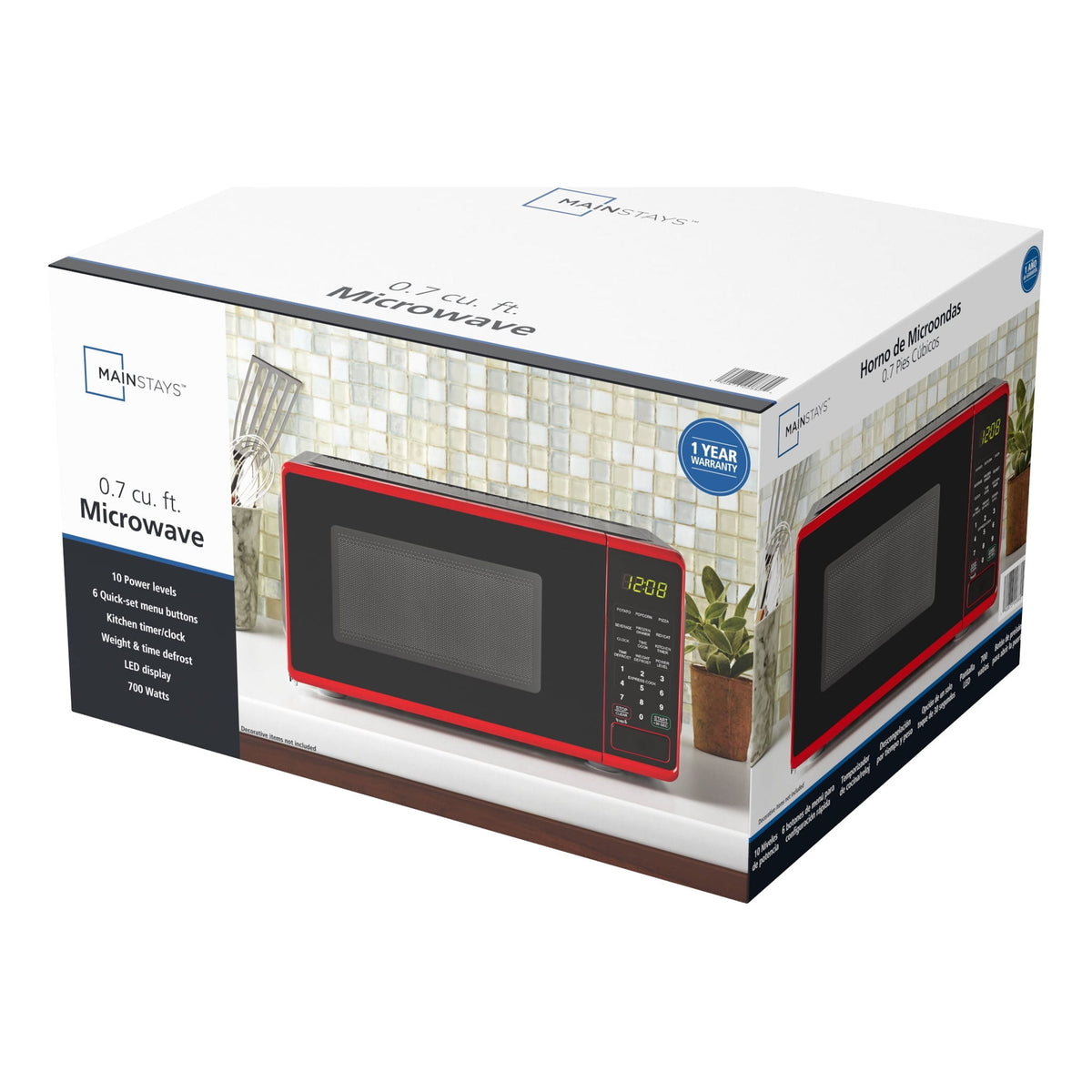 Mainstays Countertop Microwave Oven, 0.7 cu ft, 700 W, Red