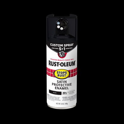 (6 pack) Black, Rust-Oleum Stops Rust Custom Sprays 5 in 1 Satin Spray Paint-376869, 12 oz