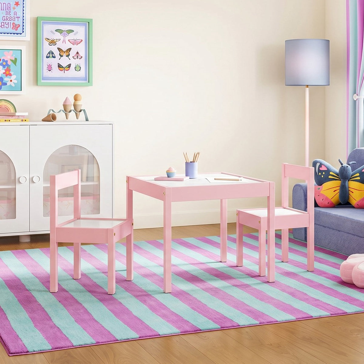 Mainstays Kids 3-Piece Dry Erase Activity Table and Chair Set, Pink
