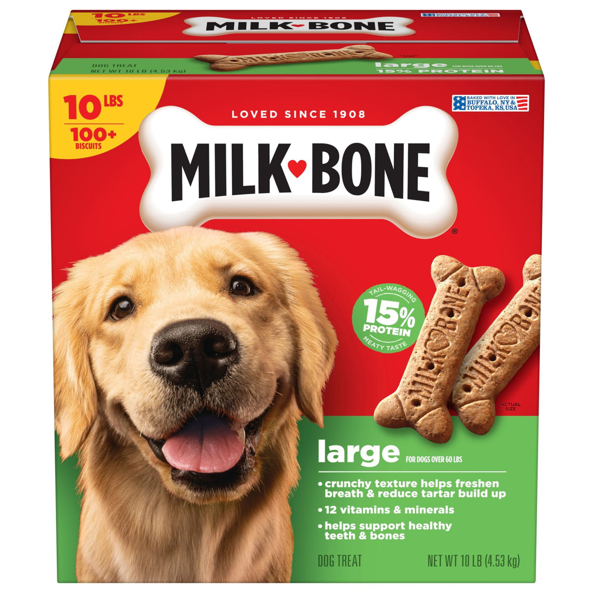 (2 pack) Milk Bone Crunchy Large Dog Treats, 10 Lb. Box, Original Beef Flavor