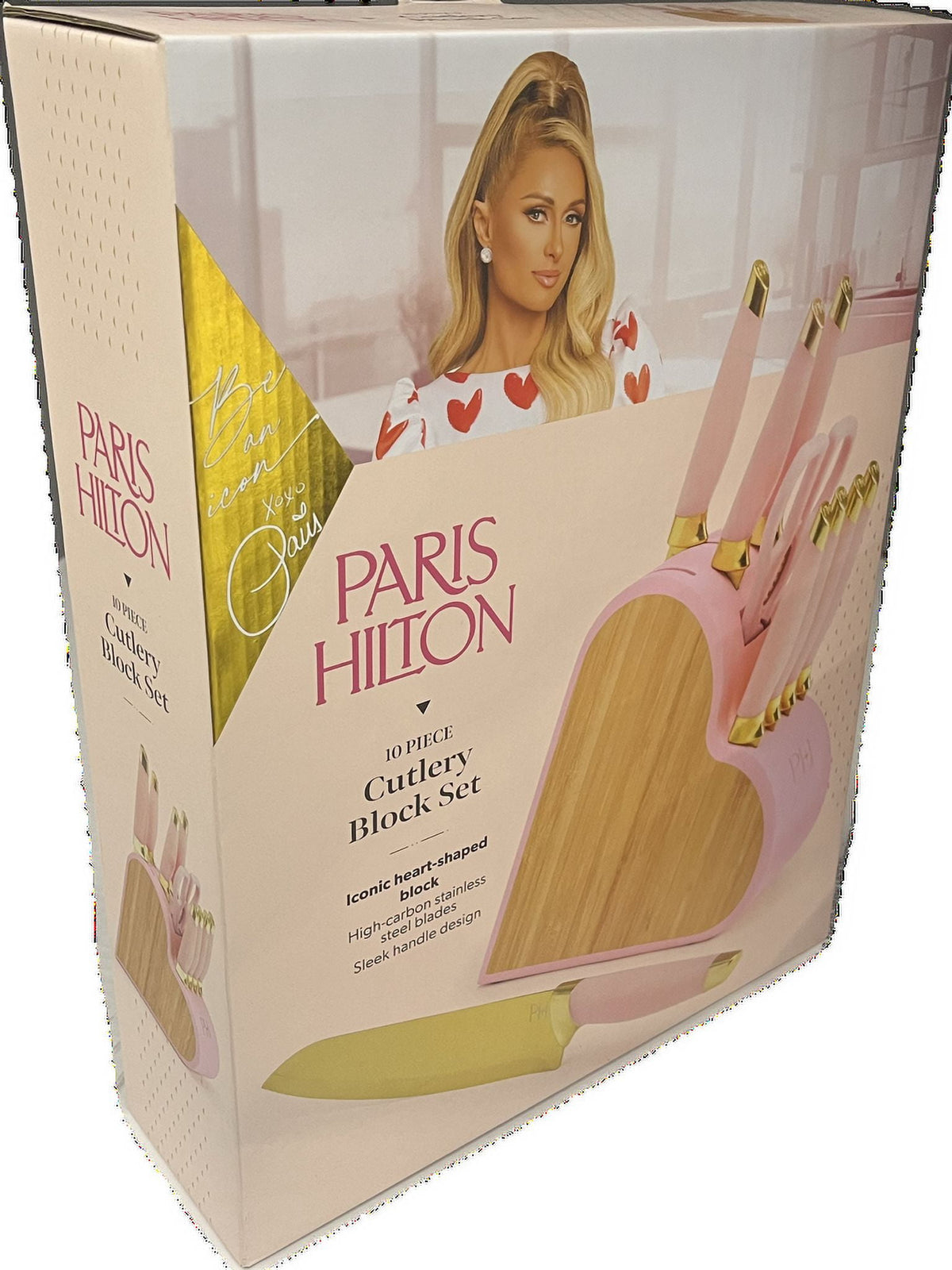 Paris Hilton 10-Piece Stainless Steel Kitchen Knife Set with Heart-Shaped Block, Pink