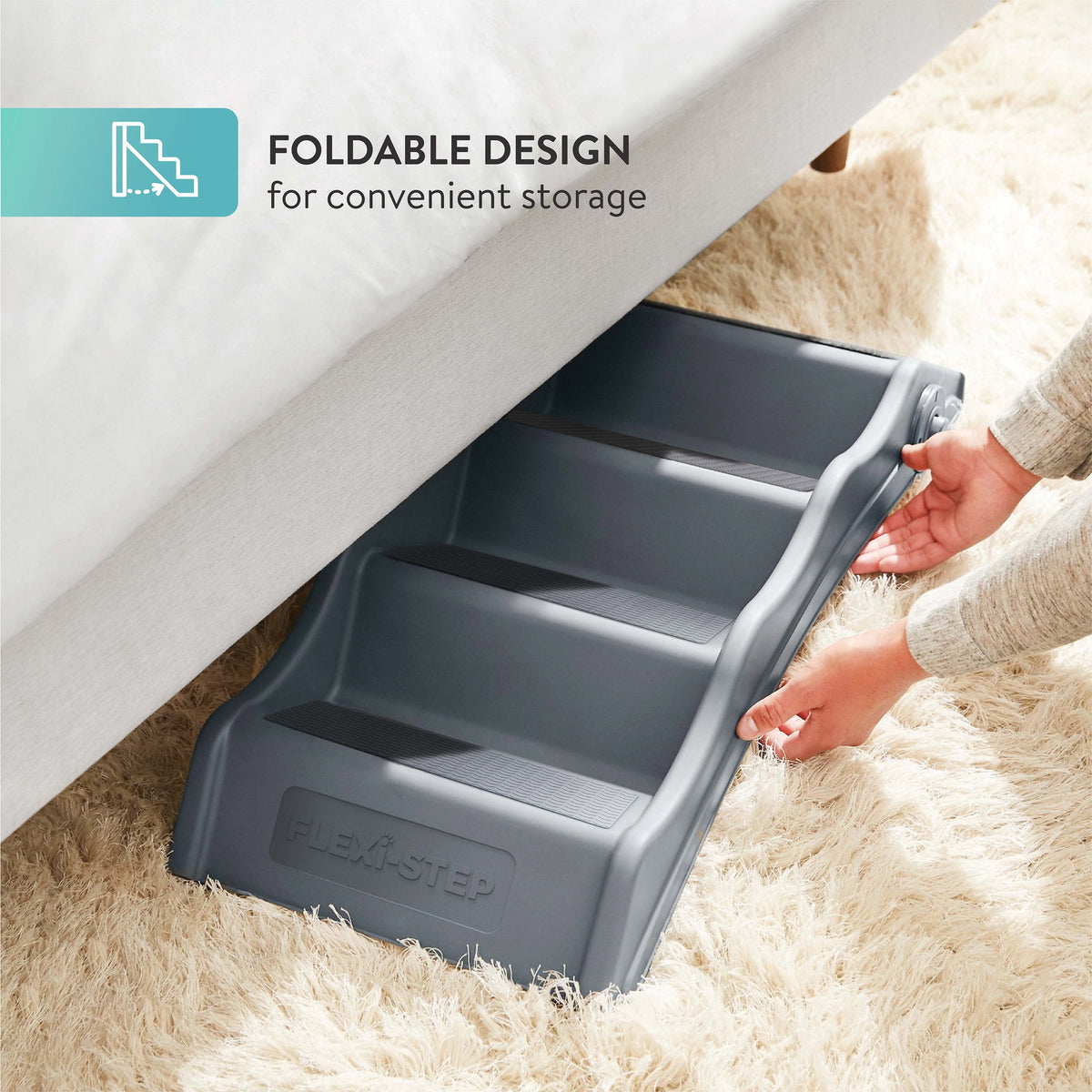 Tail Waggers Dog Stairs Flexi-Step, Foldable Dog Steps with 4-Step Design and Non-Slip Treads, Medium