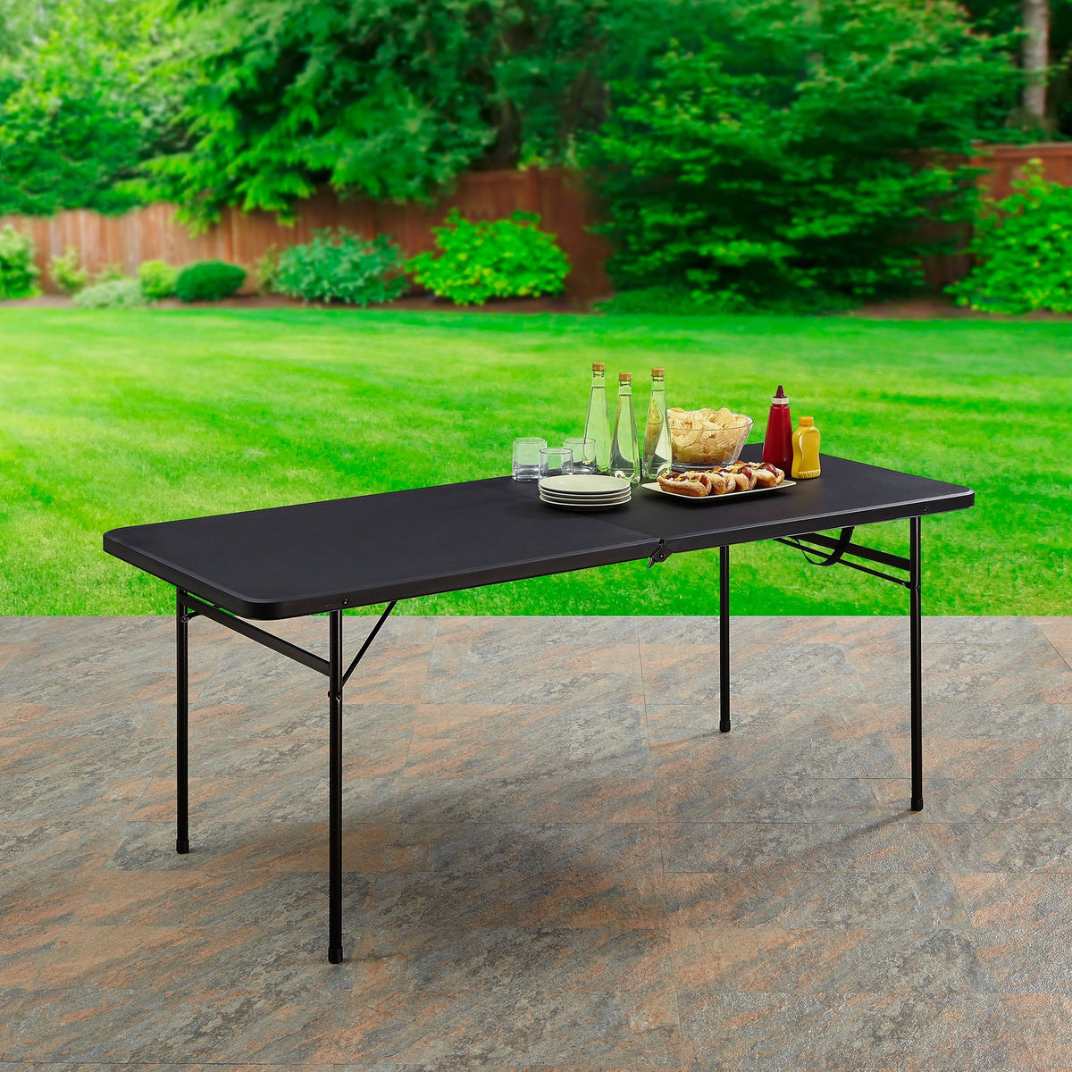 Mainstays 6 ft Rectangle Centerfold Folding Table, Black