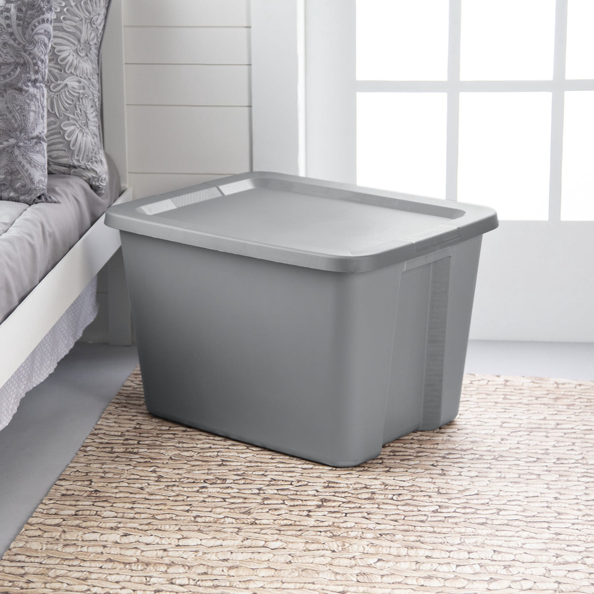 Sterilite Large Storage Bin, 18 Gallon Durable Plastic Storage Tote with Snap-On Lid, Gray, 8 pack